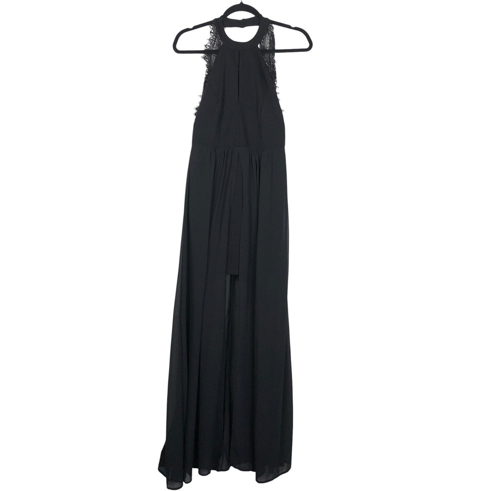 Lulus Womens Whimsigoth Witchy Lace Open Back Semi-Sheer Dress Size M Black